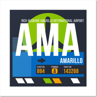 Amarillo (AMA) Airport // Retro Sunset Baggage Tag Posters and Art